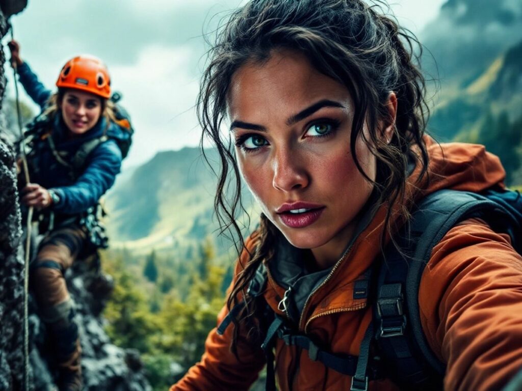 Deux femmes en pleine aventure en plein air.