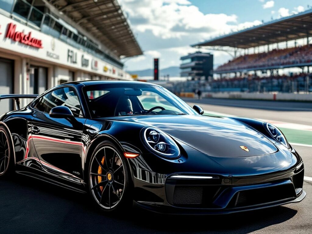 Voiture Porsche élégante sur une piste de course.