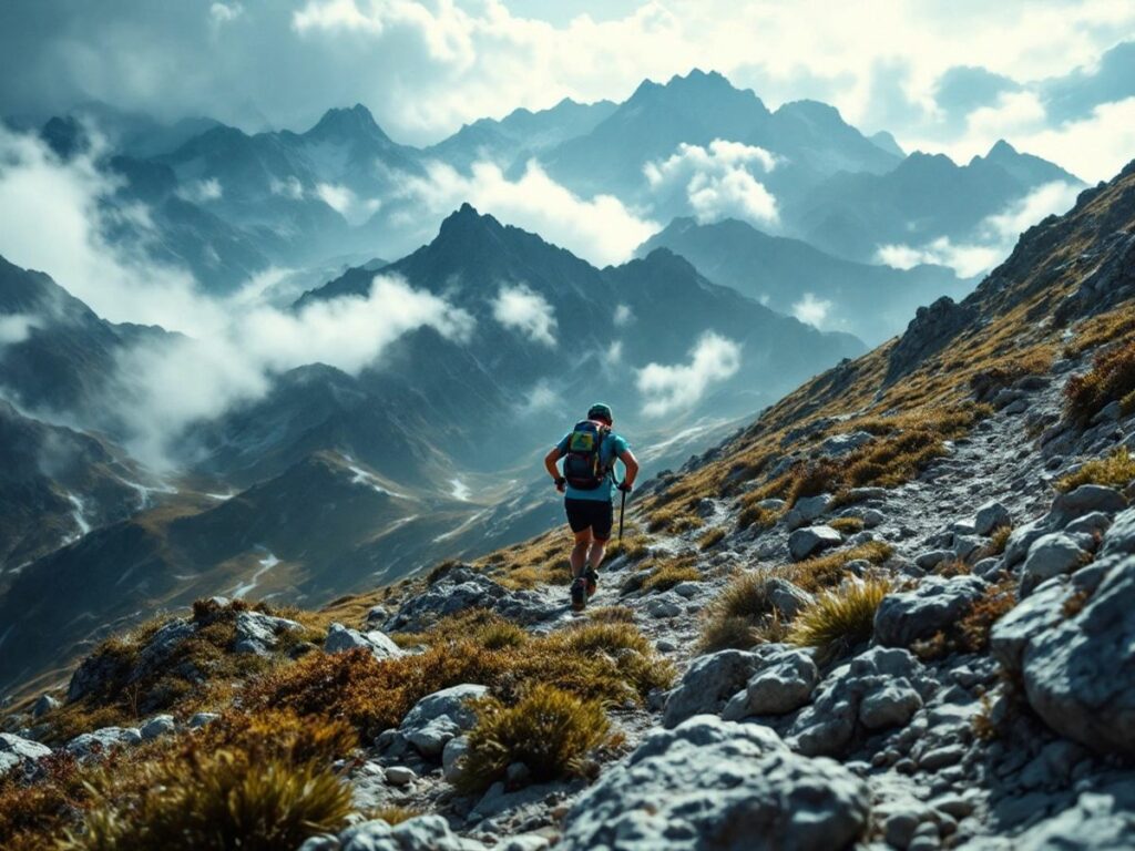 Participants en course dans un paysage montagneux.