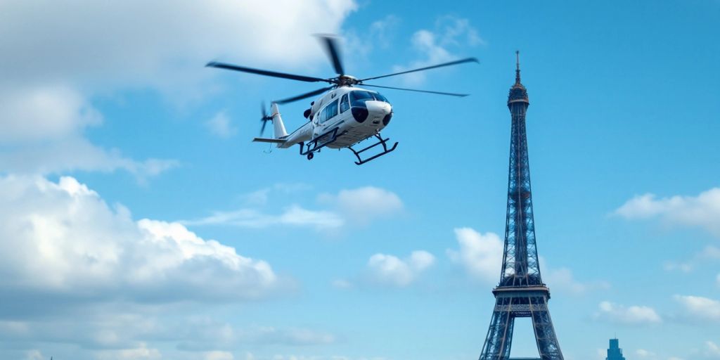 Un hélicoptère survole Paris pour un hélitreuillage.