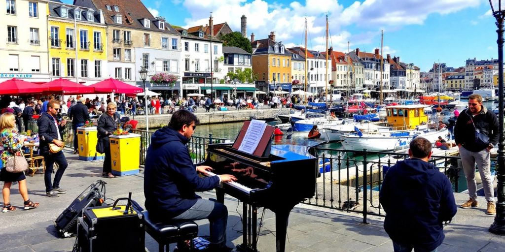 Pianiste sur le Vieux Port de La Rochelle.