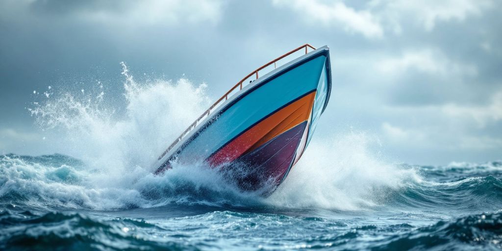 Bateau incliné à 90 degrés dans l'eau.